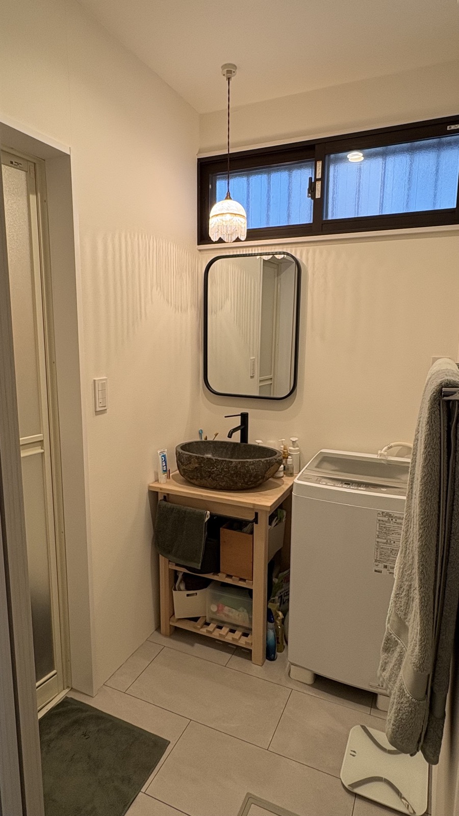 Restored bathroom in akiya with modern fixtures