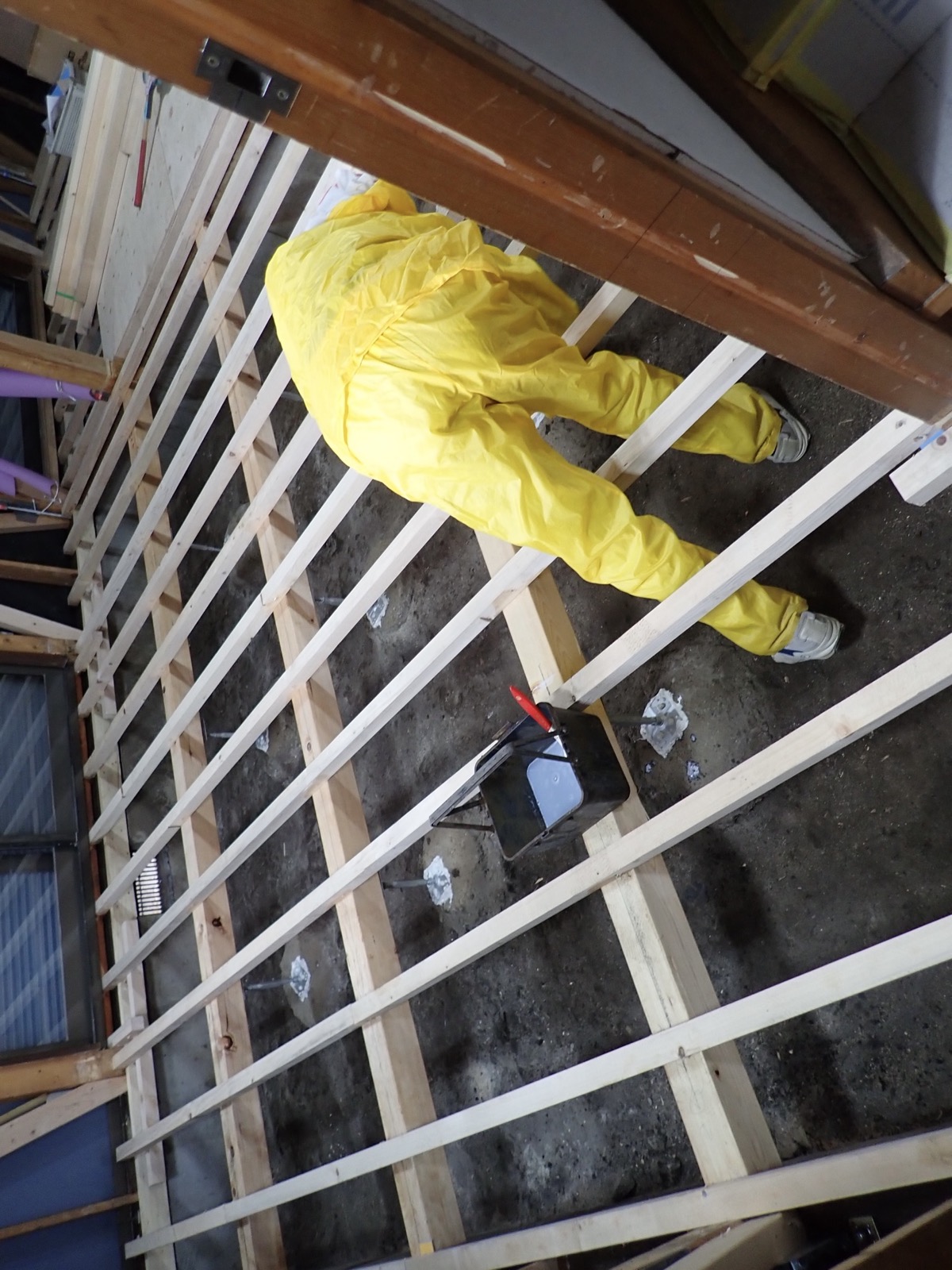 New wooden floor framing during akiya restoration